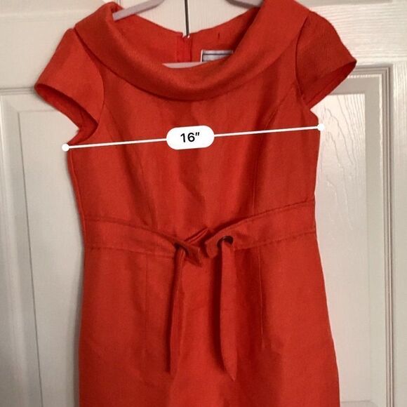 Vintage 70’s 80’s Orange Cap Sleeve Karin Stevens Petites Sheath Dress - Picture 11 of 12